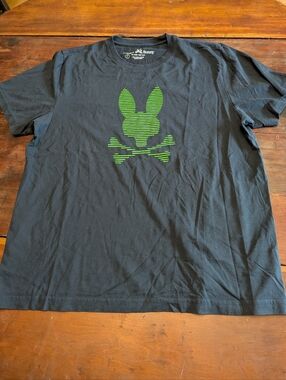 Psycho Bunny Black Tee with Lime Striped Logo